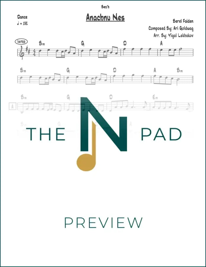 Sheet music for "Anachnu Nes" by Berel Faiden, published by The Notation Pad, showing musical notation and lead sheet details.