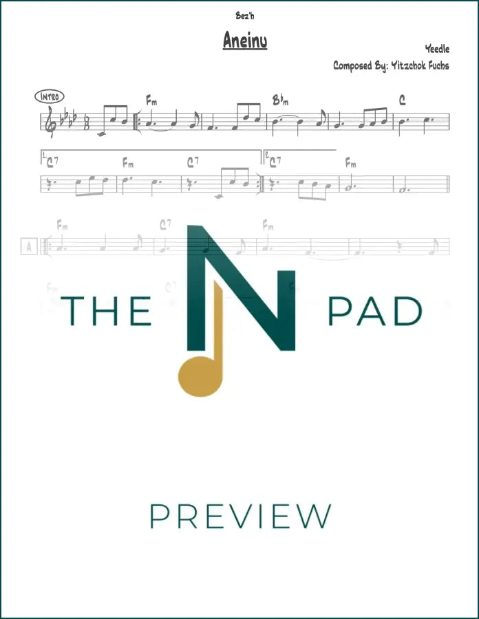 Aneinu sheet music lead sheet by The Notation Pad, featuring musical notes and notation on a clean page.