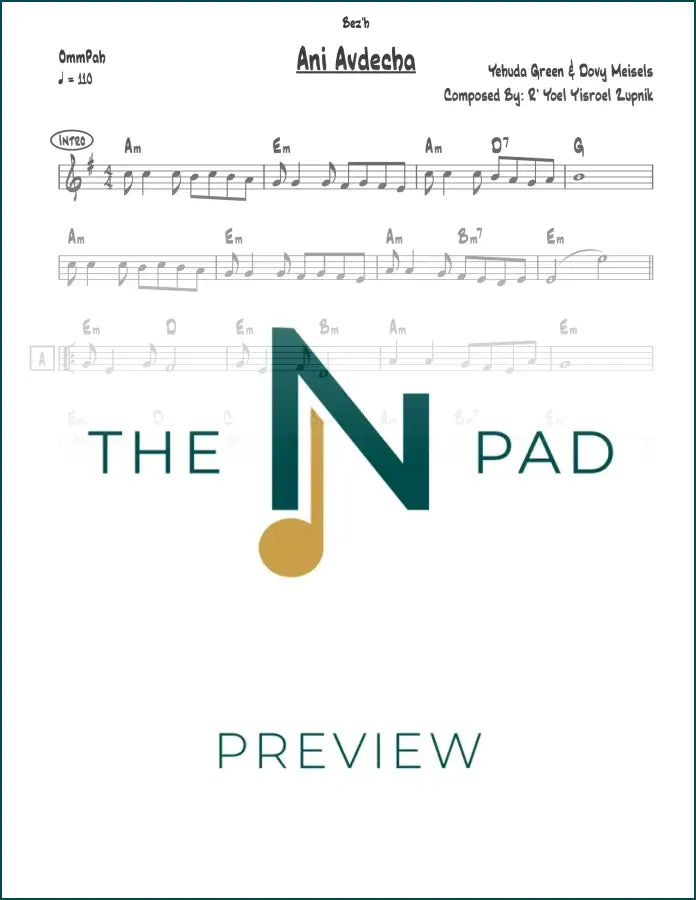 Sheet music for Ani Avdecha lead sheet by The Notation Pad, featuring musical notation on a clean white background.