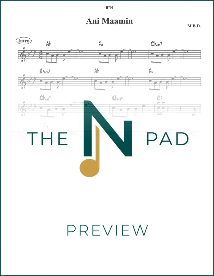 Sheet music for Ani Maamin 6/8 by MBD from The Notation Pad, showing musical notes on a lead sheet.