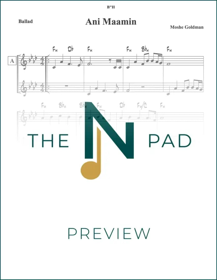 Sheet music for "Ani Maamin" by Goldman, published by The Notation Pad, showing musical notes on a lead sheet.