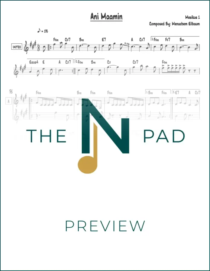 Sheet music for Ani Maamin Mesikus by The Notation Pad, featuring a lead sheet with musical notation on a clean background.