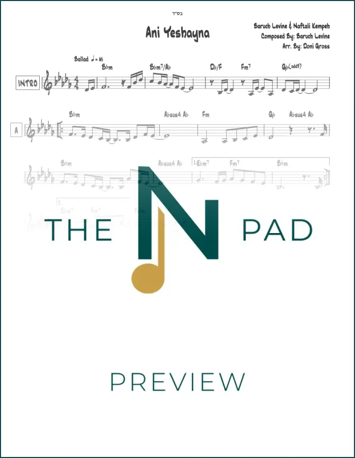 Sheet music for "Ani Yeshayna" by Levine / Kempeh, published by The Notation Pad, featuring musical notation on a clean white background.