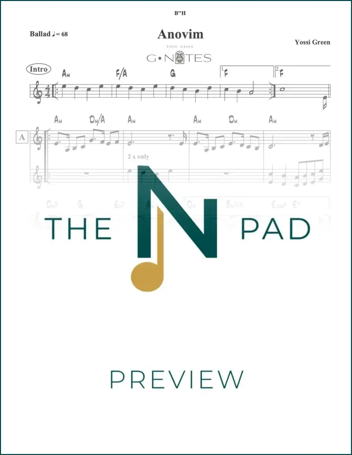 Anovim sheet music lead sheet from The Notation Pad, featuring musical notation on a printed music manuscript.