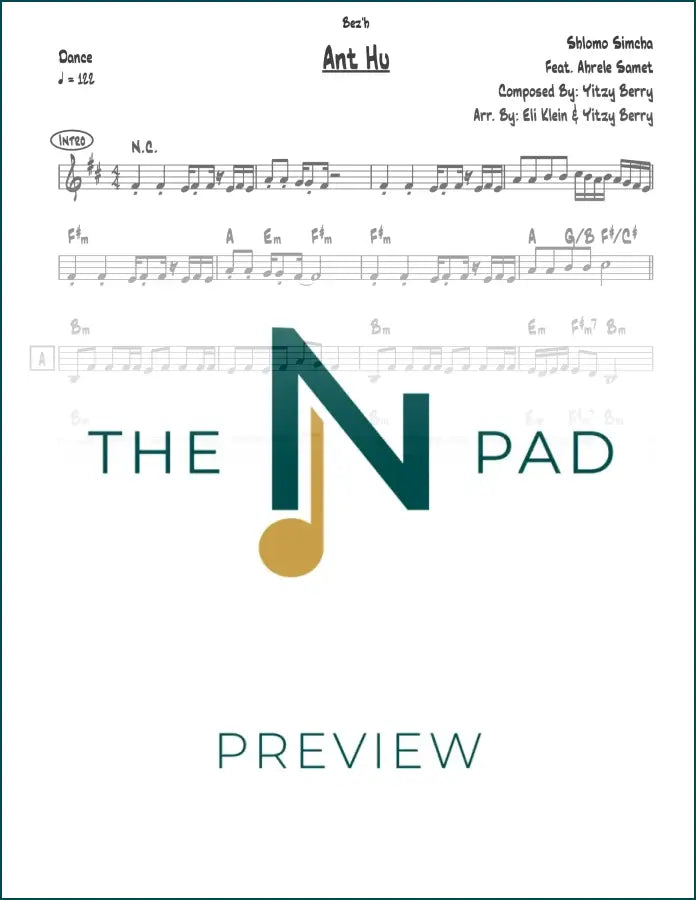 Sheet music lead sheet titled "Ant Hu" by Shlomo Simcha from The Notation Pad, featuring musical notation on a clean white background.