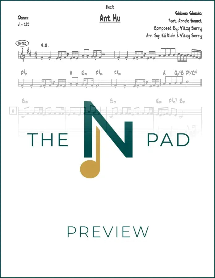 Sheet music for "Ant Hu" by Shlomo Simcha, published by The Notation Pad, featuring lead sheet notation and musical notes.