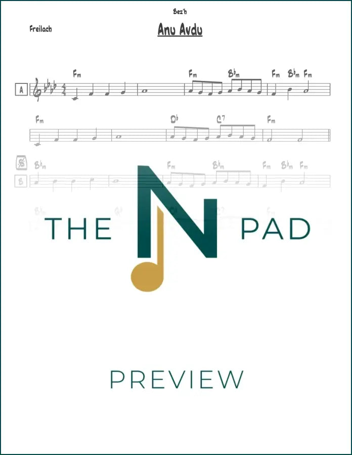 Sheet music for "Anu Avdu" by The Notation Pad, featuring a lead sheet with musical notation on white paper.
