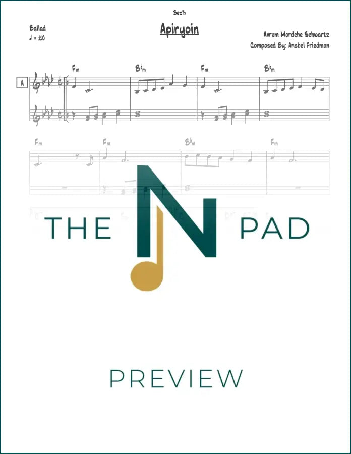Sheet music for "Apiryoin" by Avrum Mordche from The Notation Pad, showing musical notes and staff on a clean background.