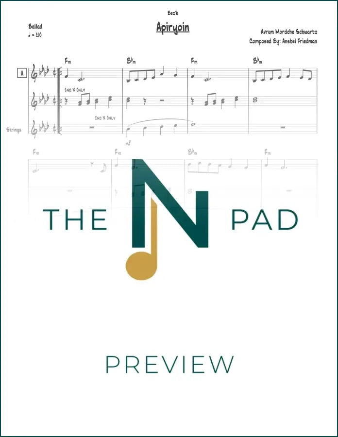 Sheet music for "Apiryoin" by Avrum Mordche, published by The Notation Pad, showing a lead sheet with musical notation.