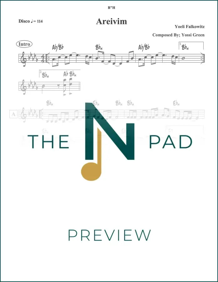 Sheet music for "Areivim" by Falkowitz, published by The Notation Pad, featuring musical notation on a clean white background.