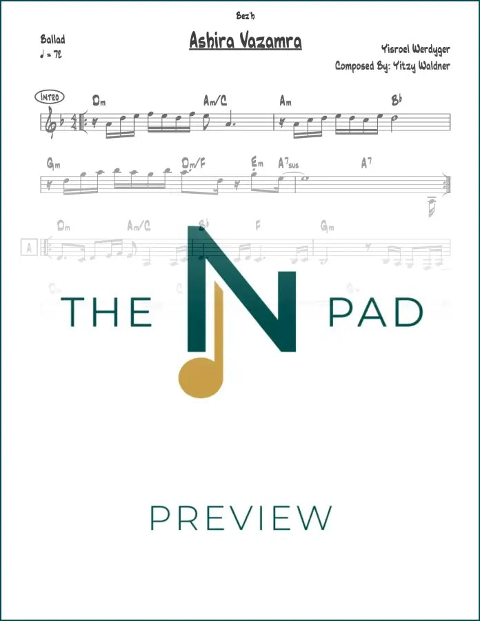 Sheet music titled Ashira Vazamra from The Notation Pad, showing musical notation on a lead sheet.