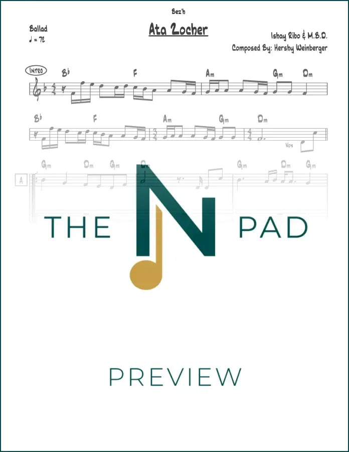 Sheet music titled "Ribo" by Ata Zocher, published by The Notation Pad, showing musical notation on a lead sheet.