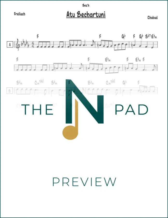 Sheet music for Atu Bechartuni - Chabad by The Notation Pad, showing musical notes on a lead sheet.