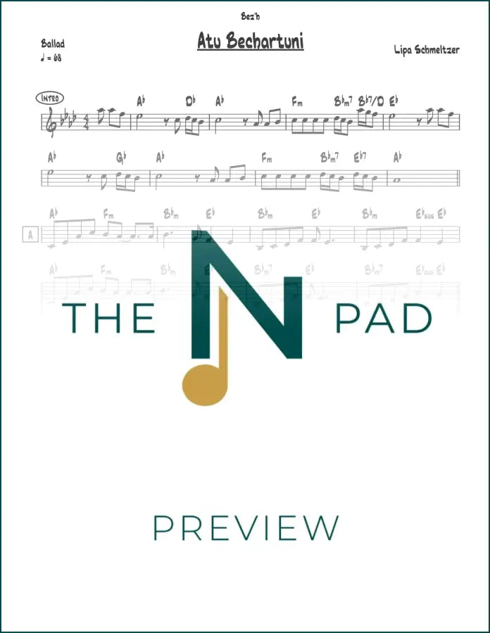 Sheet music titled Atu Bechartuni - Lipa by The Notation Pad, featuring lead sheet with musical notation and lyrics.