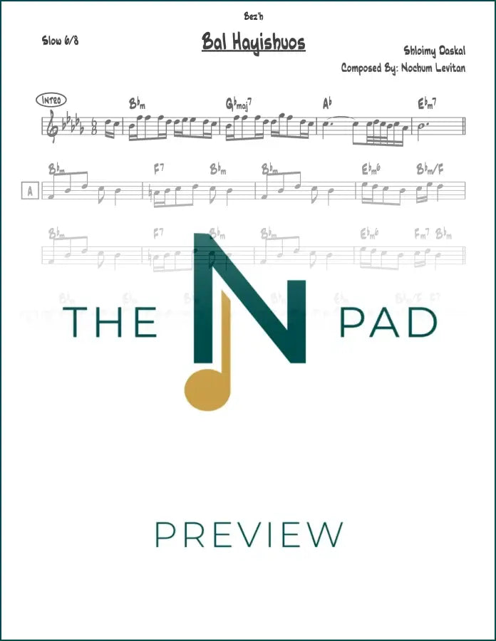 Sheet music for Baal Hayeshuos by The Notation Pad, featuring lead sheet with musical notation on white background.