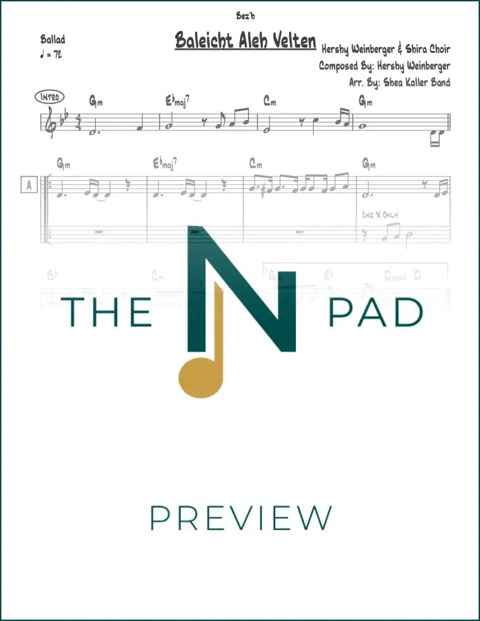 Sheet music for Baleicht Aleh Velten by Hershy Weinberger, published by The Notation Pad, featuring a lead sheet with musical notation.