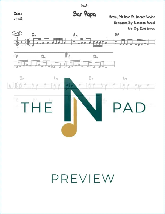 Sheet music for "Bar Papa" by Benny from The Notation Pad, featuring lead sheet with musical notation and lyrics.