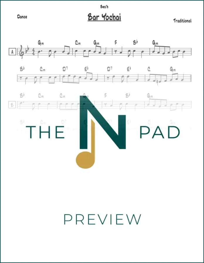 Sheet music for "Bar Yochai" by The Notation Pad, showing musical notation on a lead sheet.