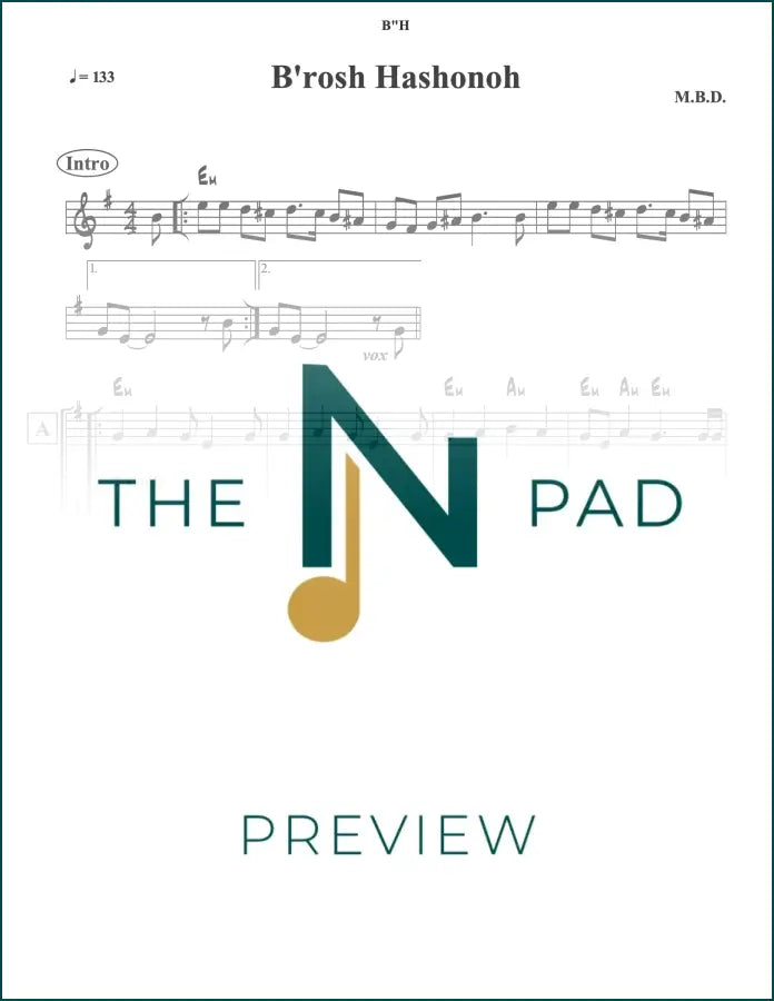 Sheet music for Berosh Hashonoh by The Notation Pad, featuring a lead sheet with musical notation on a clean background.