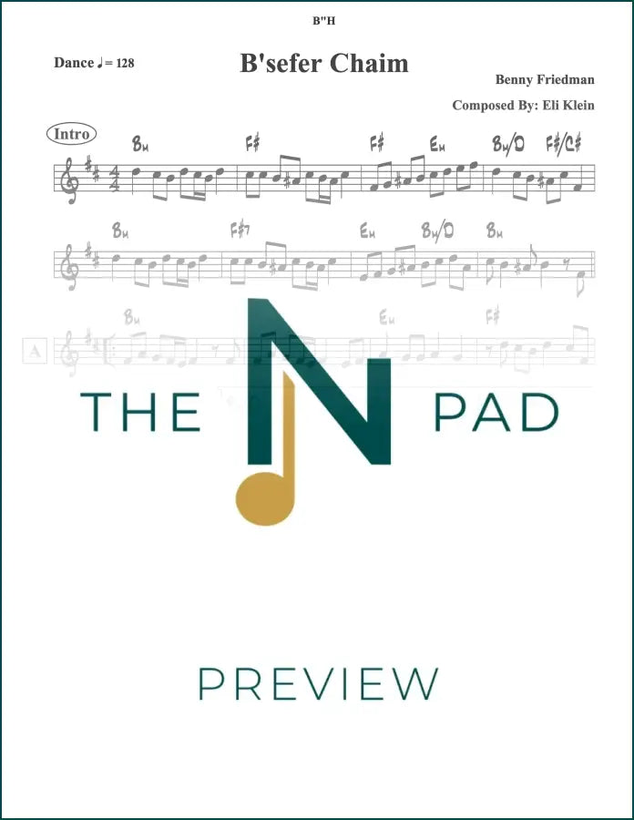 Sheet music for "Besefer Chaim" by The Notation Pad, featuring musical notes on a lead sheet.