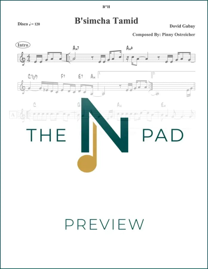 Besimcha Tamid sheet music by The Notation Pad, featuring lead sheet for Gabay with musical notes and lyrics.