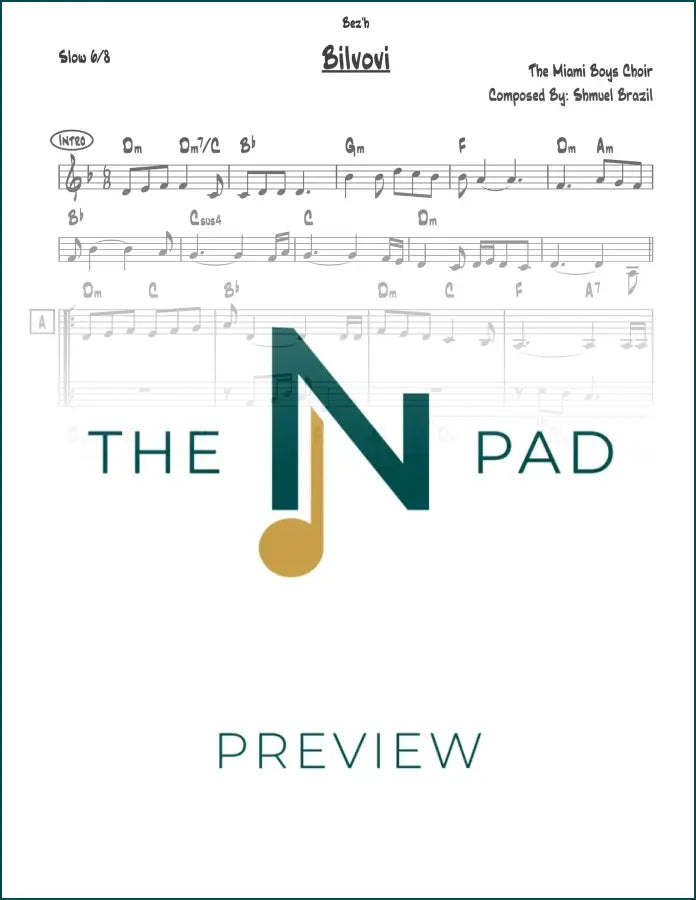 Sheet music for Bilvovi - MBC by The Notation Pad, showing a lead sheet with musical notation and lyrics.