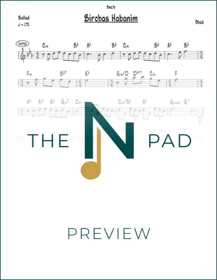 Sheet music for Birchas Habanim by Ohad, a lead sheet from The Notation Pad, showing musical notes and notation.