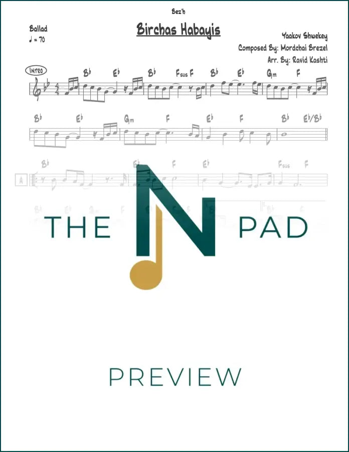 Sheet music for Birchas Habayis by Shwekey, a lead sheet from The Notation Pad.