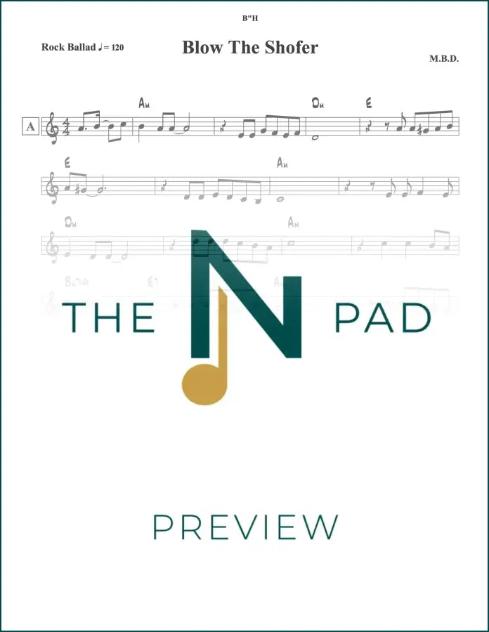 Sheet music titled "Blow The Shofer" by The Notation Pad, featuring a lead sheet with musical notes and notation.