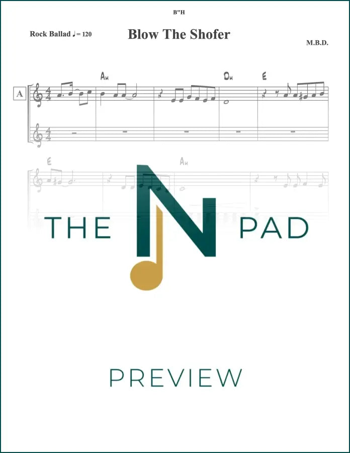 Sheet music for "Blow The Shofer" by The Notation Pad, showing musical notes and lead sheet layout on a white background.