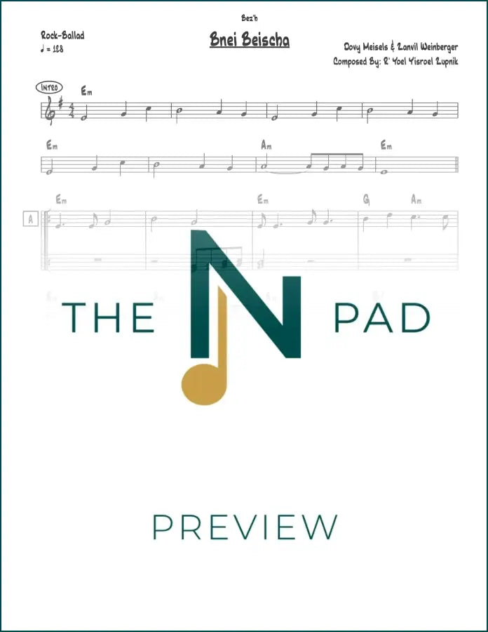 Sheet music for "Bnei Beischa" by The Notation Pad, showing musical notes and lead sheet layout.