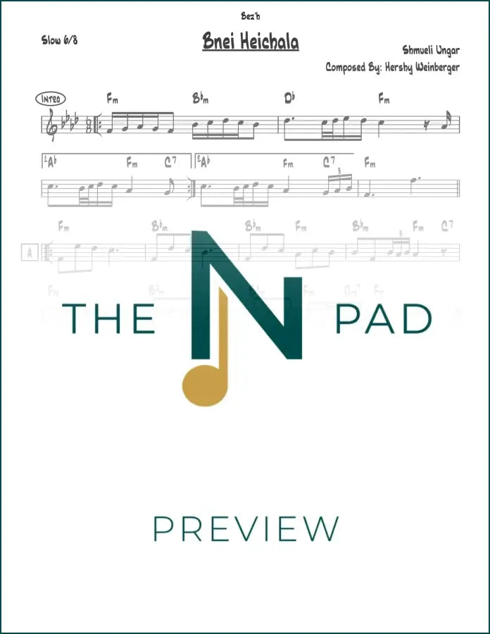 Sheet music for Bnei Heichala by Ungar from The Notation Pad, showing a lead sheet with musical notes and lyrics.