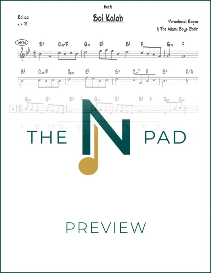 Sheet music for "Boi Kallah" by The Notation Pad, showing musical notation on a lead sheet.