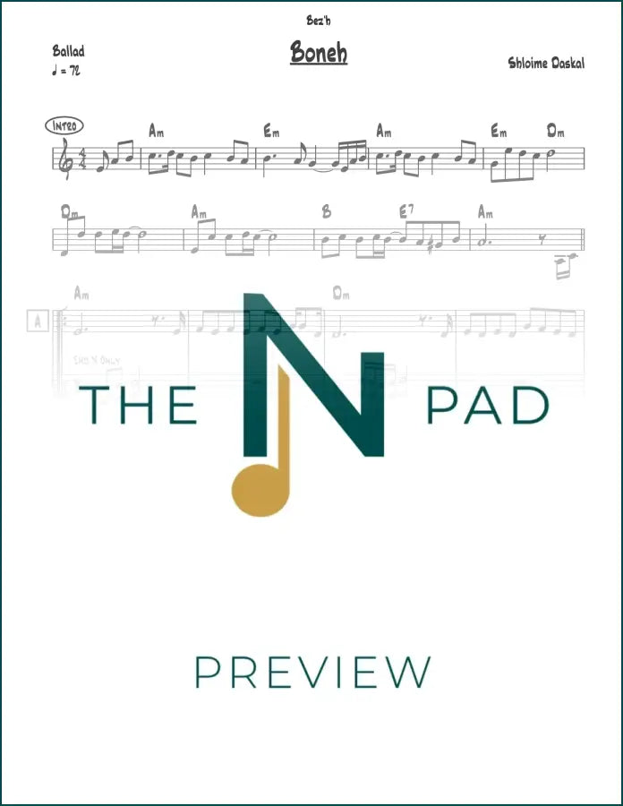 Sheet music lead sheet titled "Bonei" by The Notation Pad, showing musical notation and lyrics on a white background.