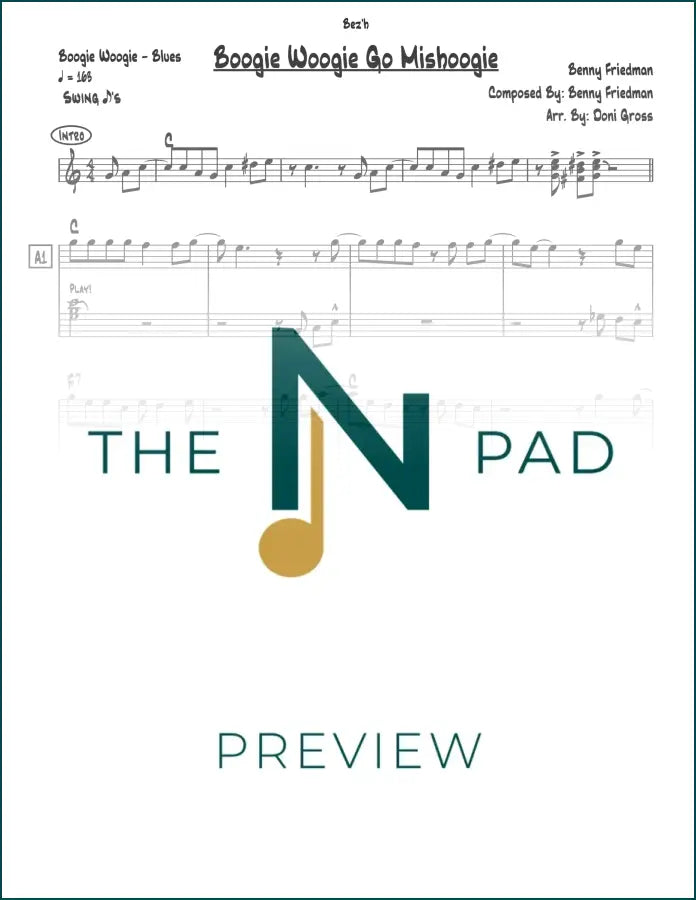 Sheet music for "Boogie Woogie Go Mishoogie Benny" by The Notation Pad, featuring lead sheet notation for piano.