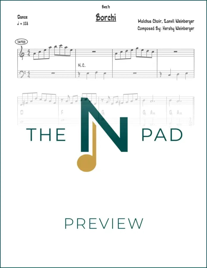 Sheet music for Borchi - Zanvil, a lead sheet from The Notation Pad, featuring musical notation on white paper.