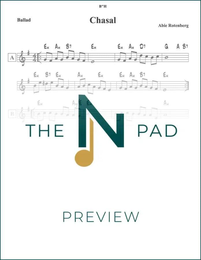 Sheet music for "Chasal" by Abie Rotenberg, published by The Notation Pad, showing musical notes on a lead sheet.