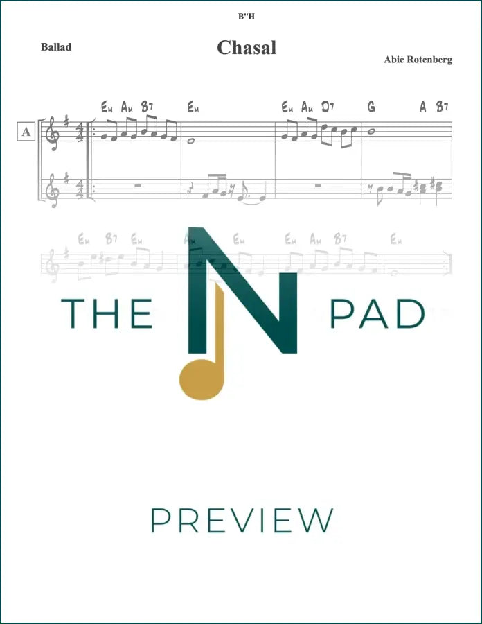 Sheet music for "Chasal" by Abie Rotenberg from The Notation Pad, showing musical notes on a lead sheet.