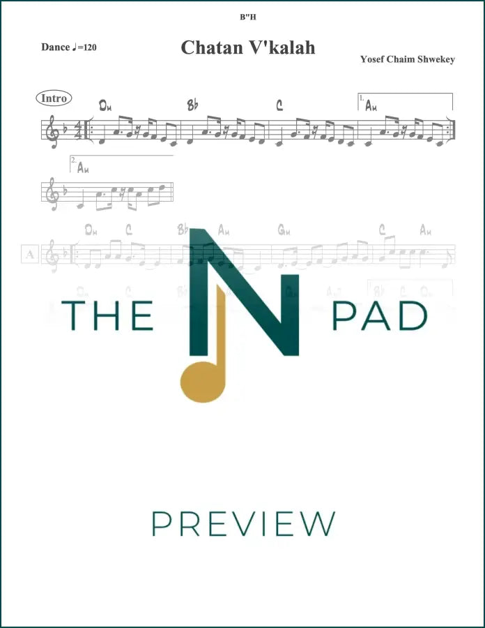 Sheet music for "Chatan V'kallah" by Y C Shwekey, a lead sheet from The Notation Pad, featuring musical notes and lyrics.