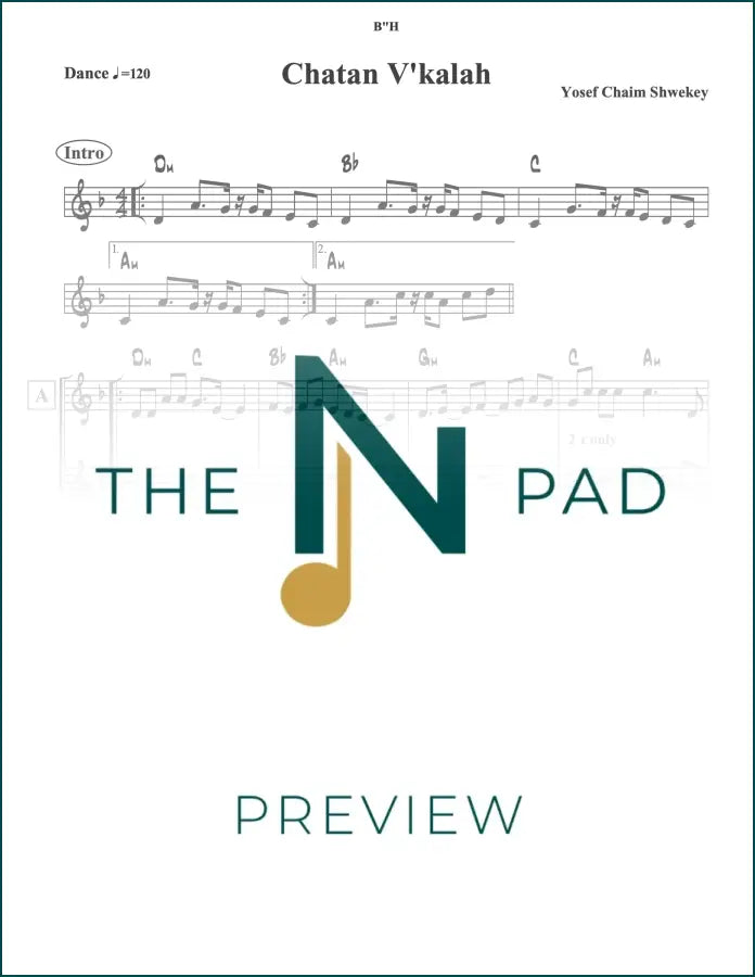Sheet music for "Chatan V'kallah" by Y C Shwekey, published by The Notation Pad, featuring lead sheet with musical notation.
