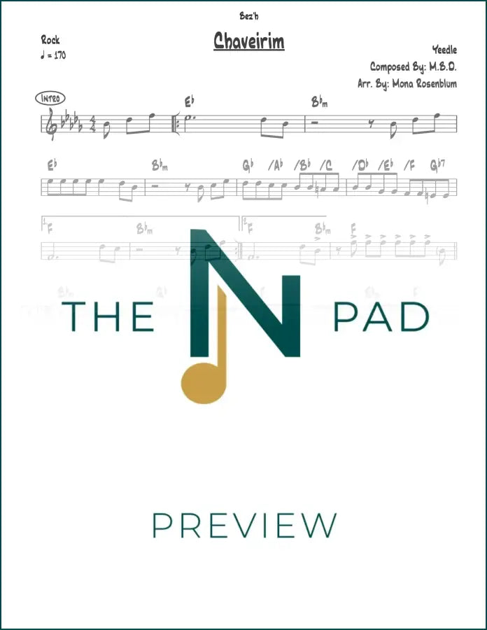Sheet music for "Chaveirim - Yeedle" by The Notation Pad, featuring a lead sheet with musical notation and lyrics.