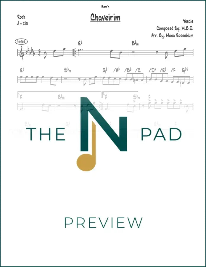 Sheet music for "Chaveirim - Yeedle" by The Notation Pad, showing musical notation on a lead sheet.