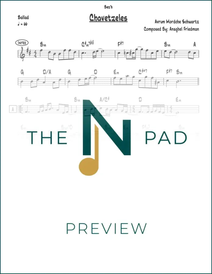 Sheet music for "Chavetzeles" by Avrum Mordche, published by The Notation Pad, showing musical notes on a lead sheet.