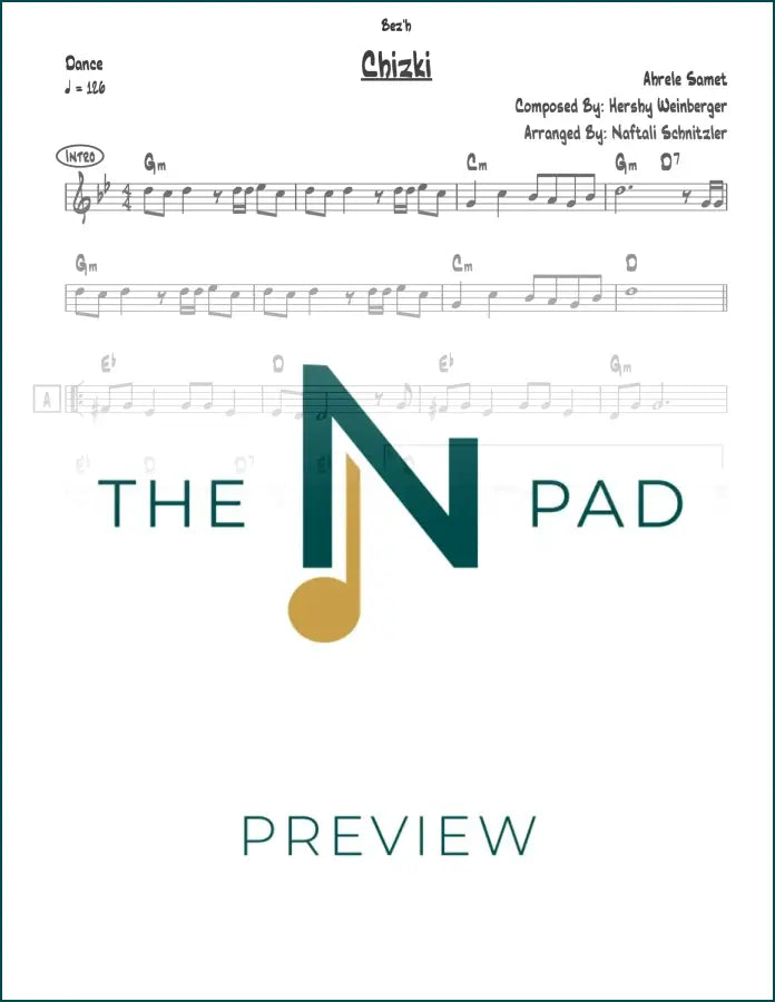 Sheet music lead sheet titled "Chizki" from The Notation Pad, featuring musical notes and notation on a clean white background.