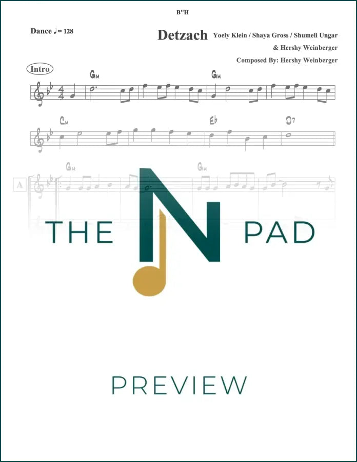 Sheet music titled "Detzach - Ungar" by Hershy from The Notation Pad, featuring a lead sheet with musical notation.