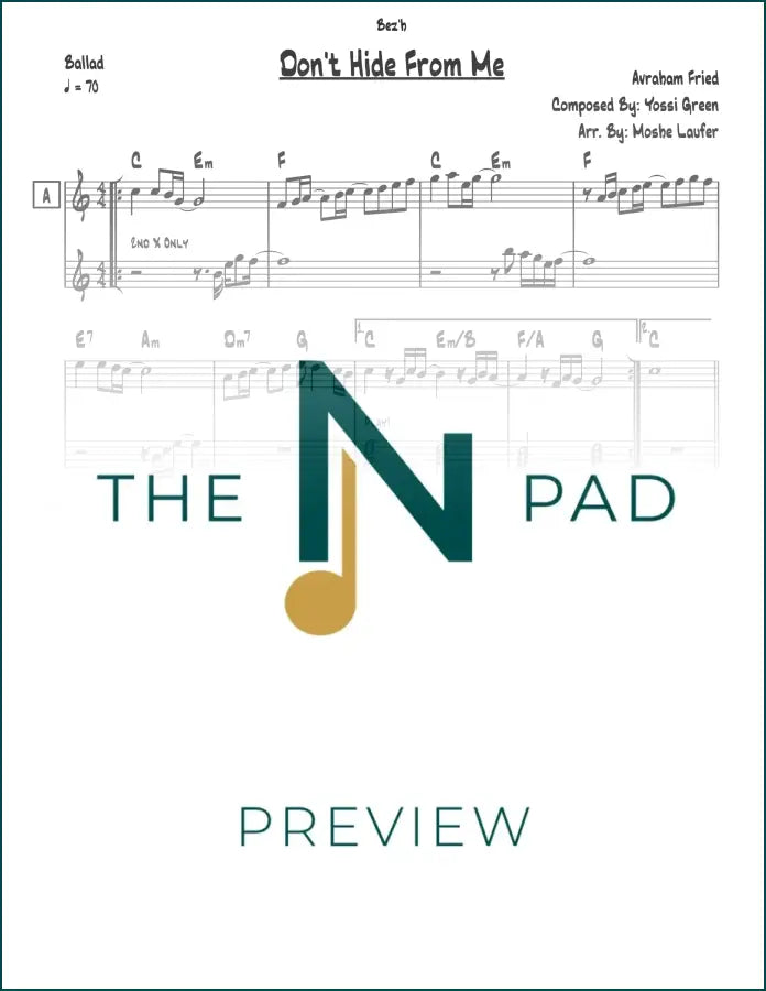 Sheet music for "Don't Hide From Me - Fried" by The Notation Pad, showing musical notes and lead sheet layout.