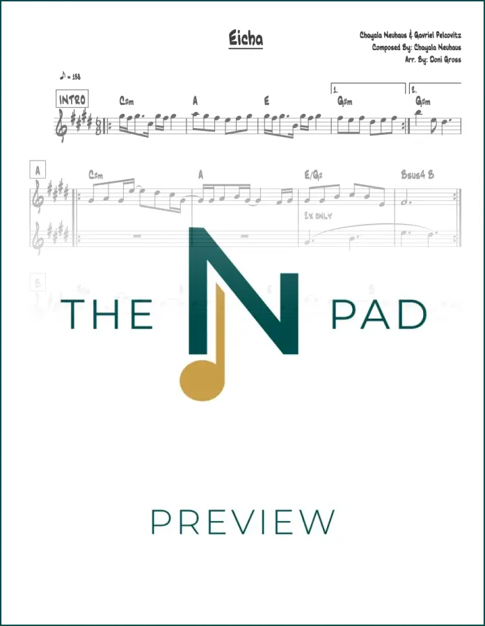 Sheet music for "Eicha" by Neuhaus, published by The Notation Pad, featuring a lead sheet with musical notation on a clean background.