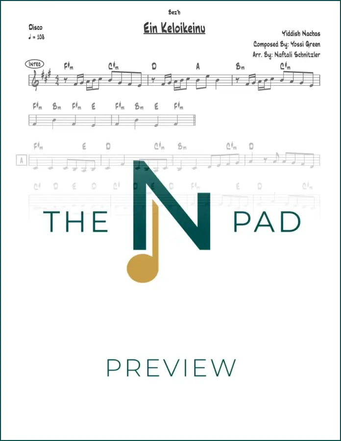 Sheet music for "Ein Keloikeinu - Yiddish Nachas" by The Notation Pad, featuring musical notation on a lead sheet.