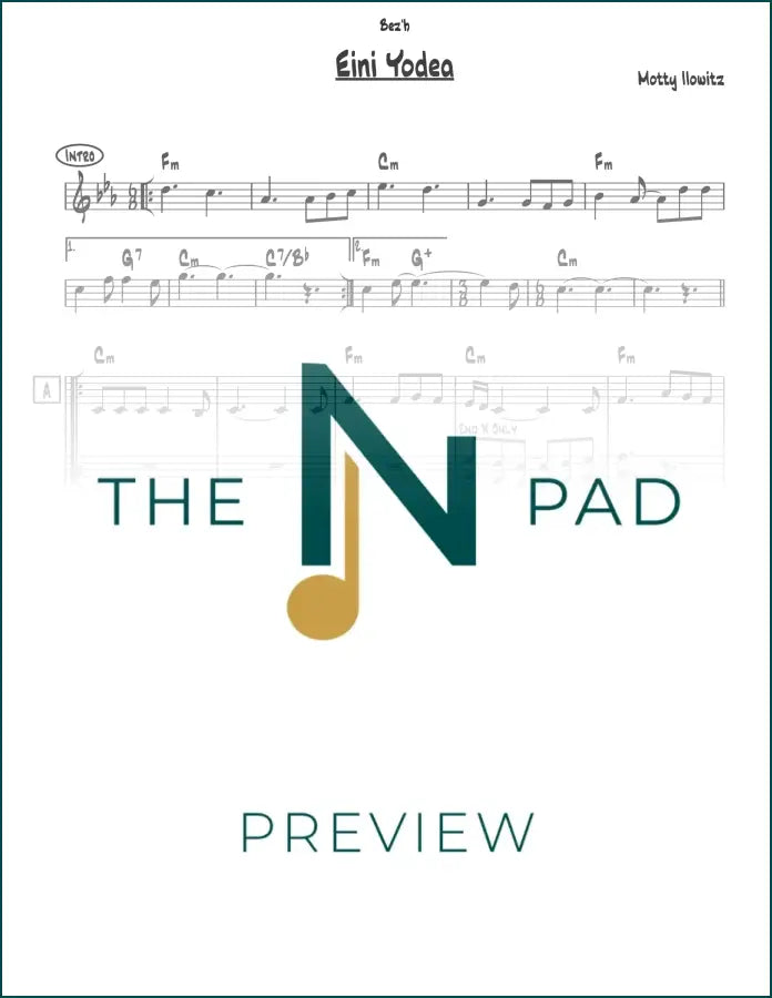 Sheet music for "Ilowitz" by Eini Yodea, published by The Notation Pad, showing the lead sheet with musical notation.