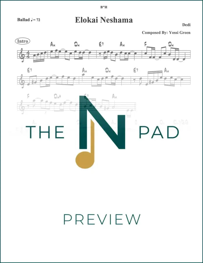 Sheet music titled "Dedi" by Elokai, published by The Notation Pad, showing musical notation on a printed lead sheet.